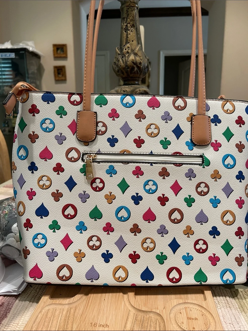 Tan Multi-Color Patterned Women’s Tote Bag (no brand)